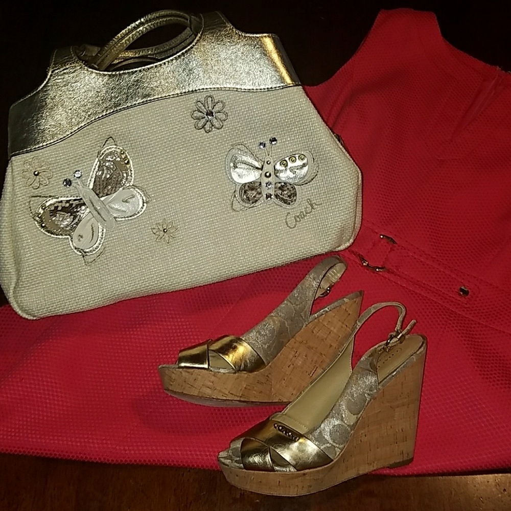 Gold Coach Jessy slingback wedge